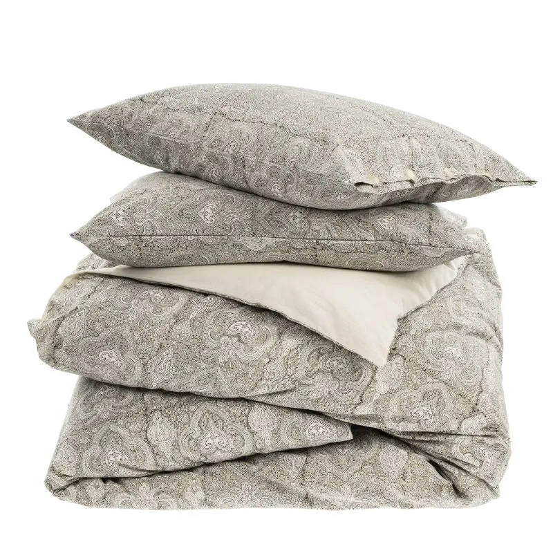 Astrid Block Print Queen Duvet Set - Grey