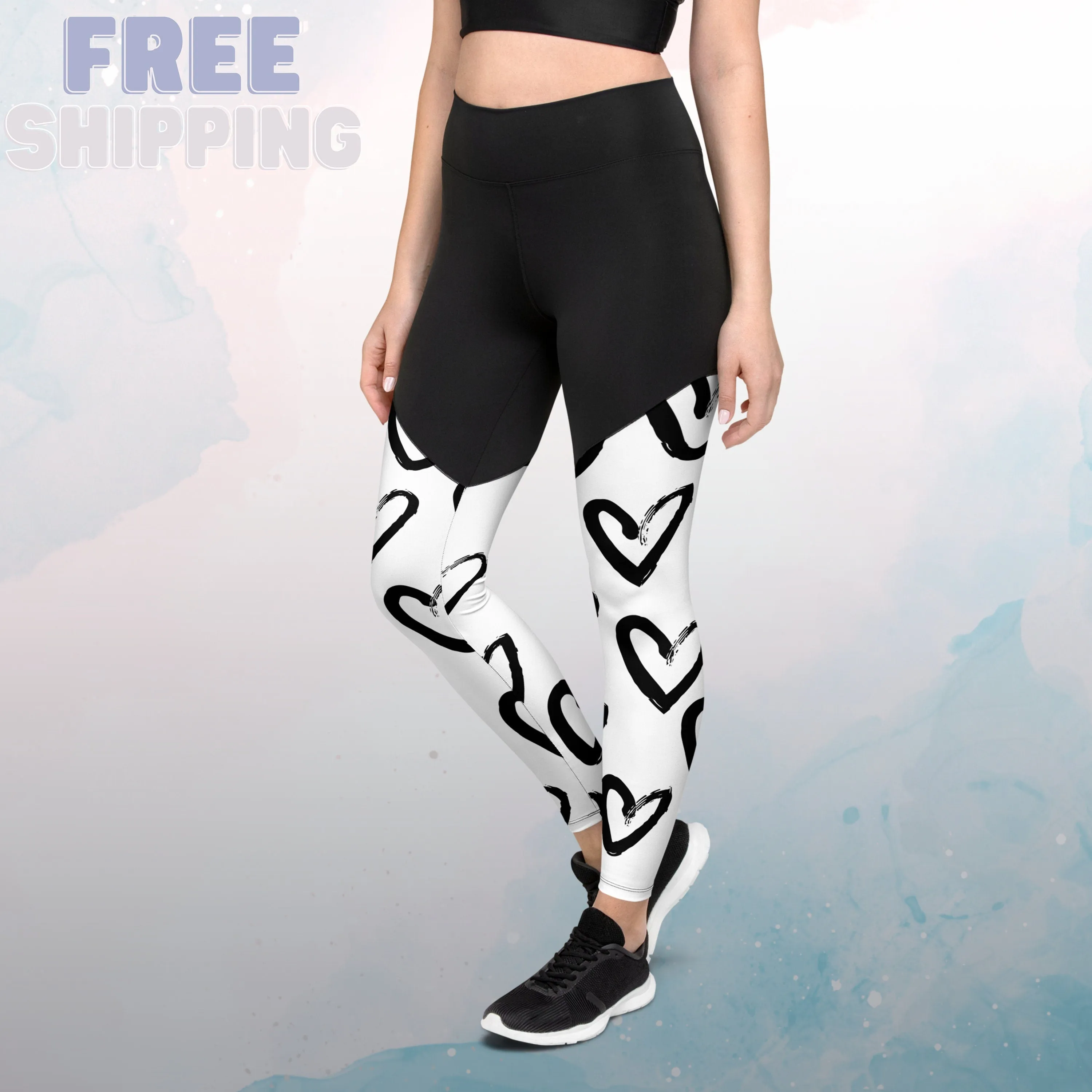 Bold Black and White Hearts Womens Compression Sports Leggings Gym Gift