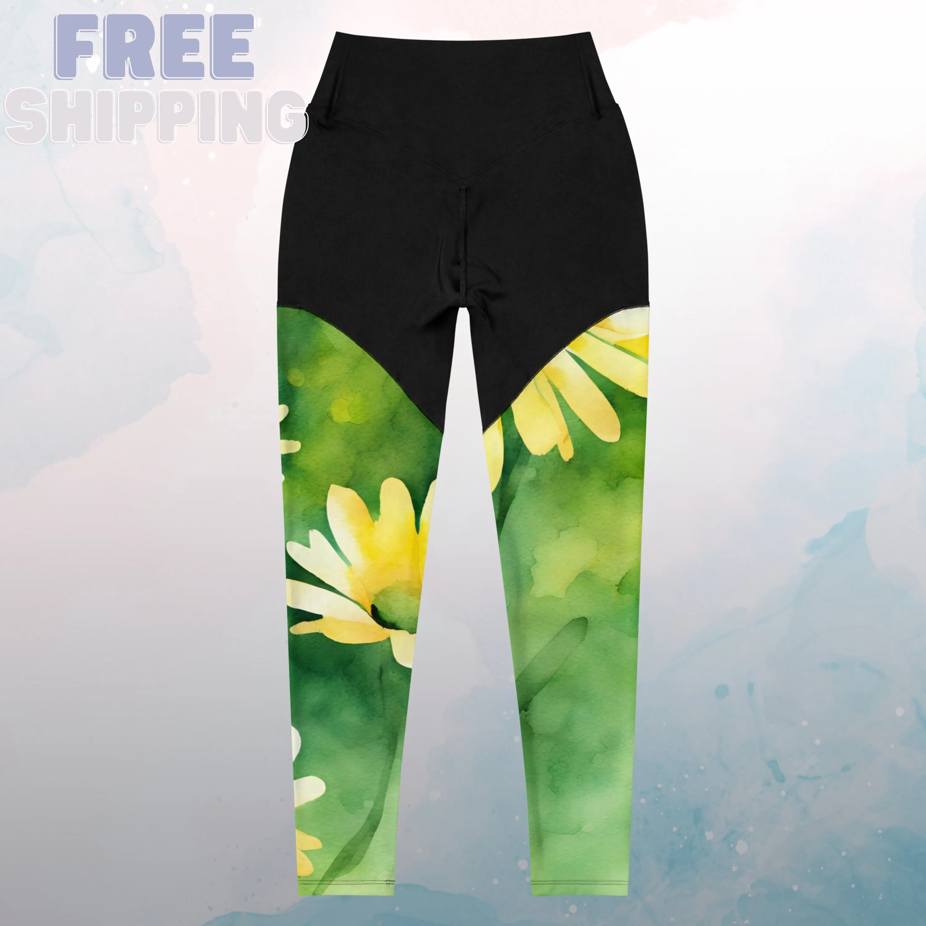 Bold Yellow Daisies Womens Compression Sports Leggings Gym Gift