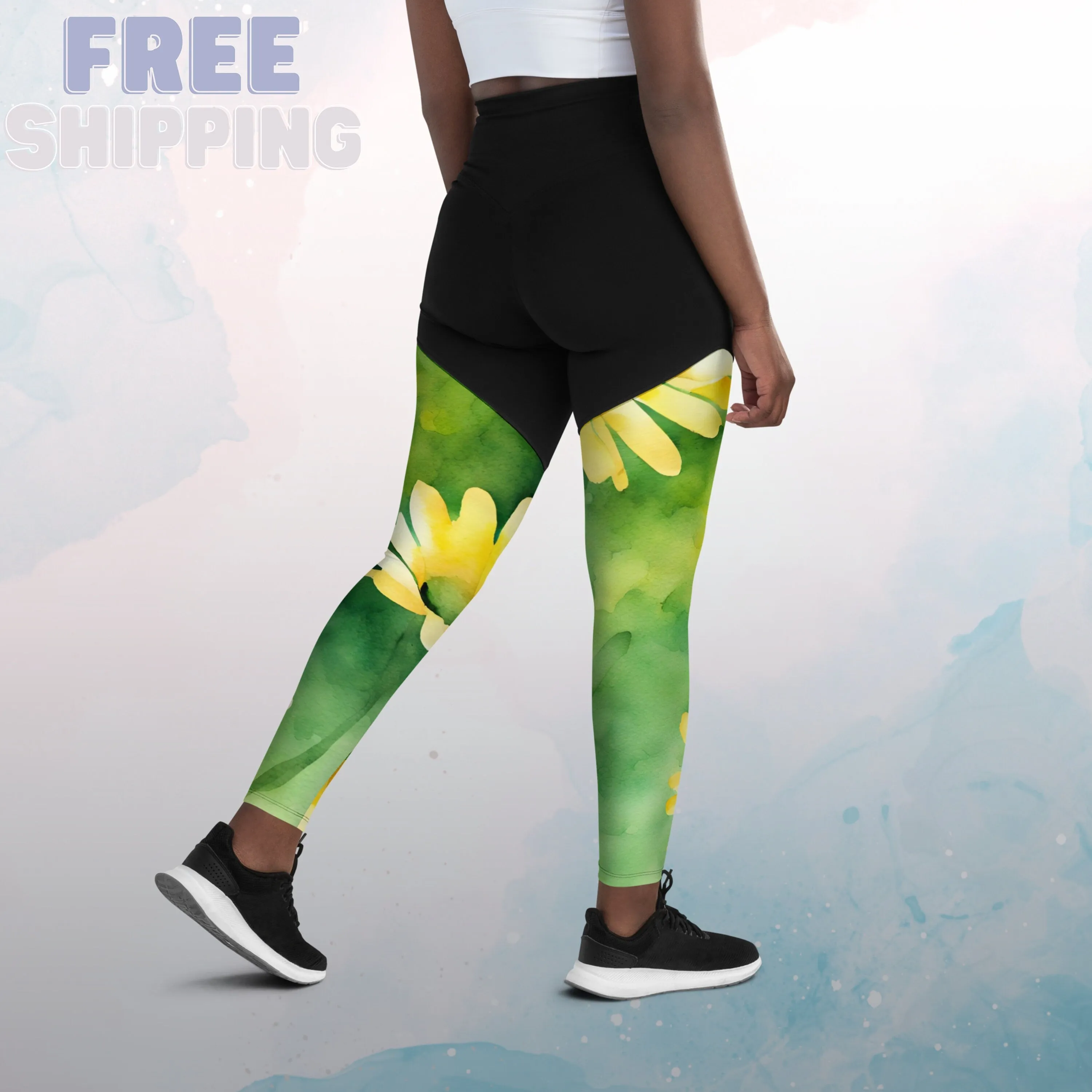 Bold Yellow Daisies Womens Compression Sports Leggings Gym Gift