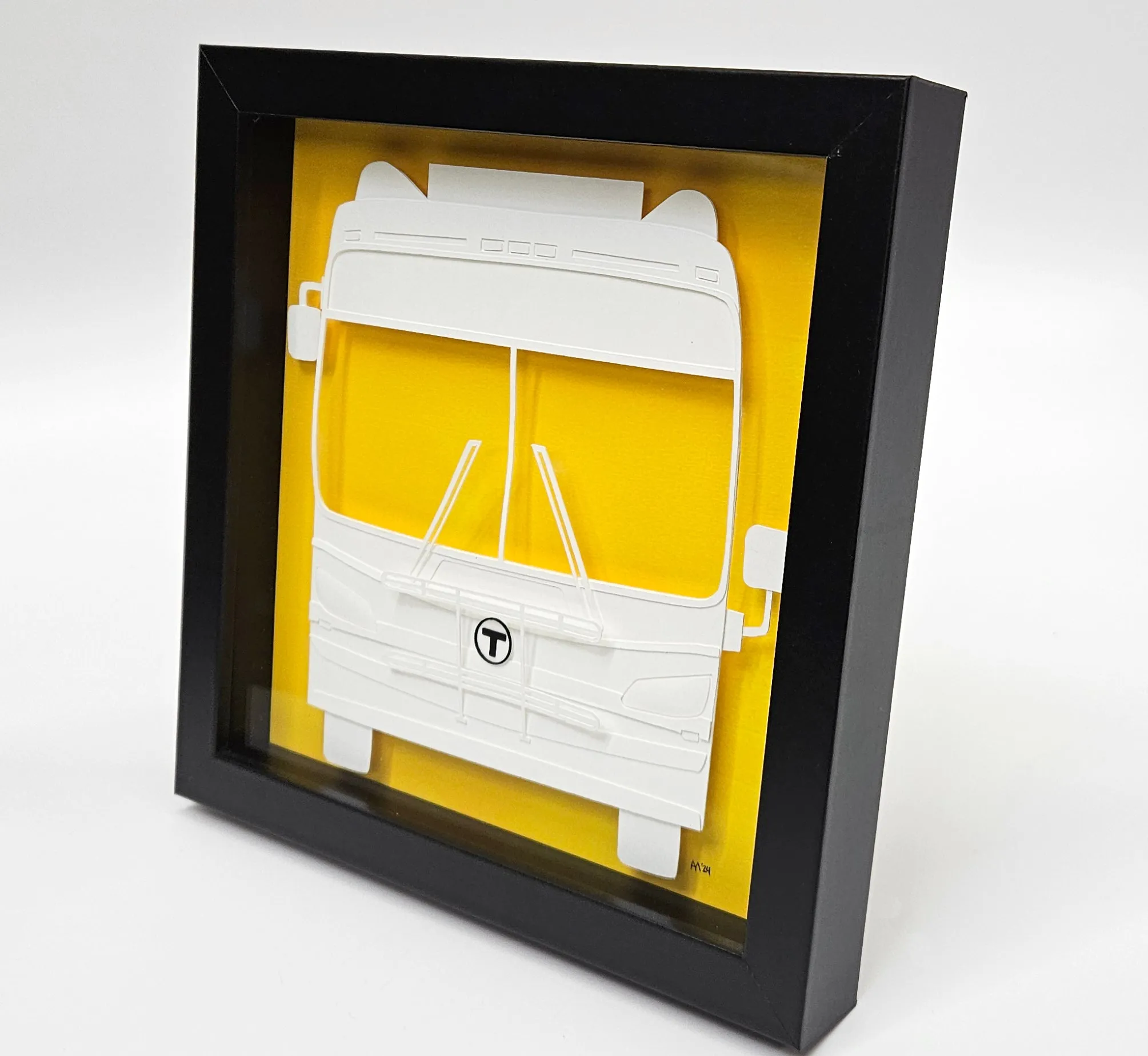 Boston MBTA Bus Framed 3D Paper Art