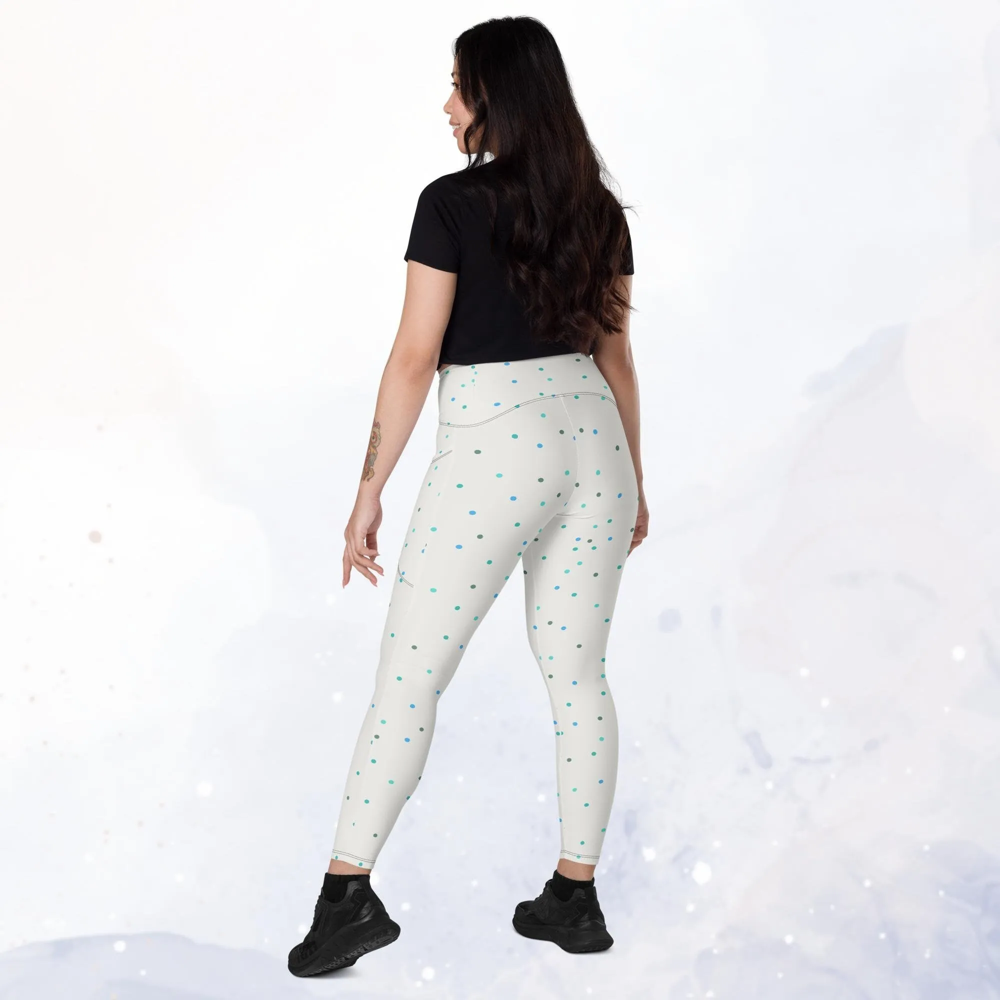 Cream Polka Dot Pocket Workout Leggings