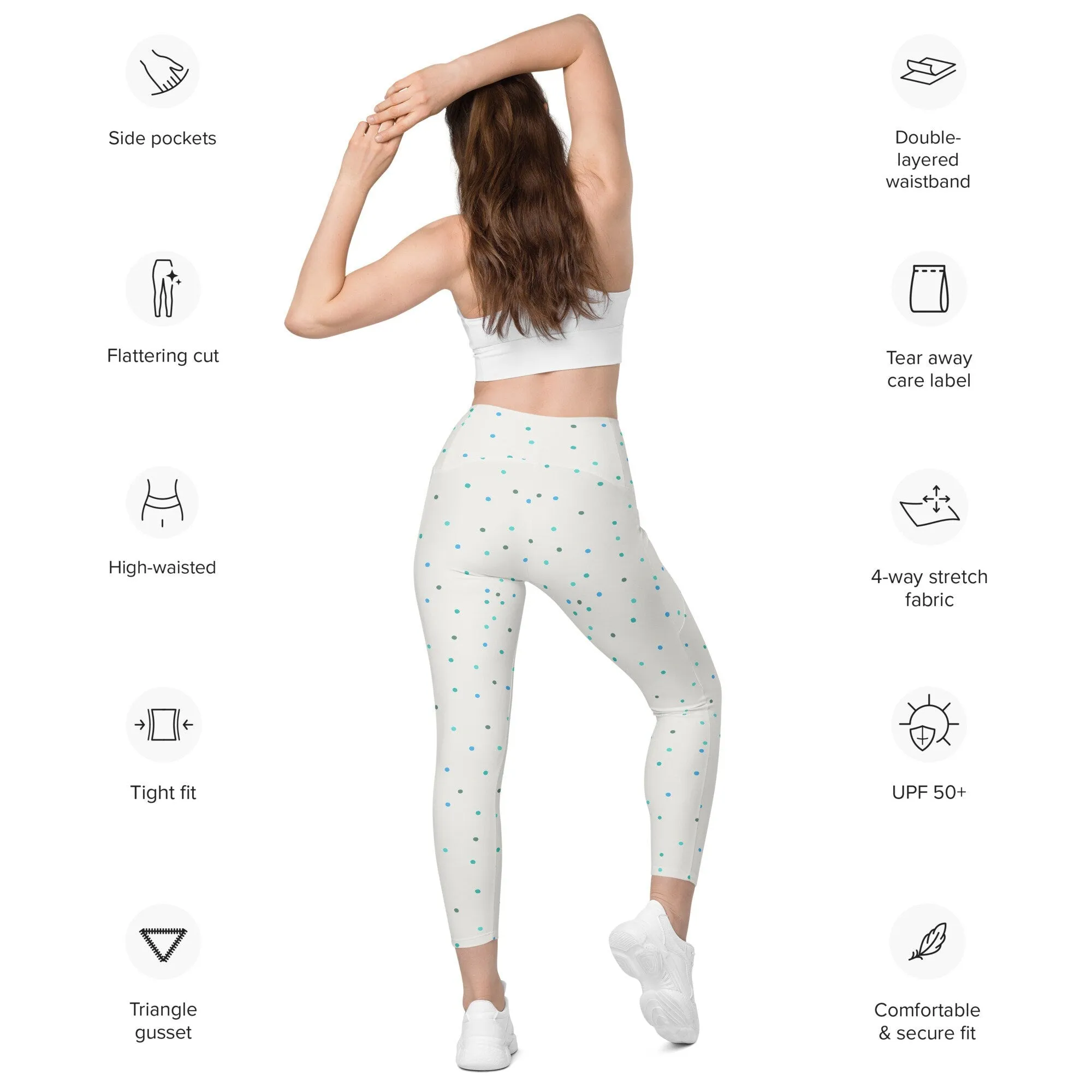 Cream Polka Dot Pocket Workout Leggings