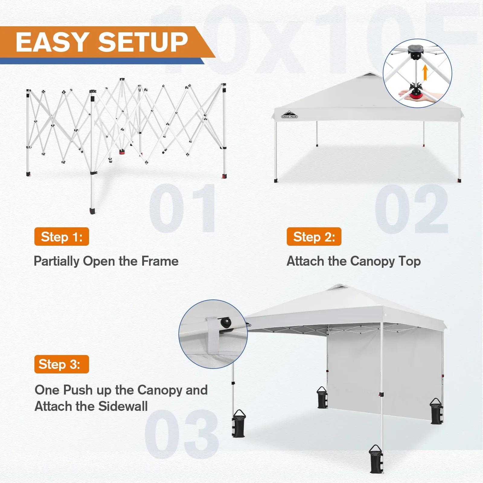 EAGLE PEAK 10x10 Commercial Pop up Canopy Tent with One Detachable Sidewall