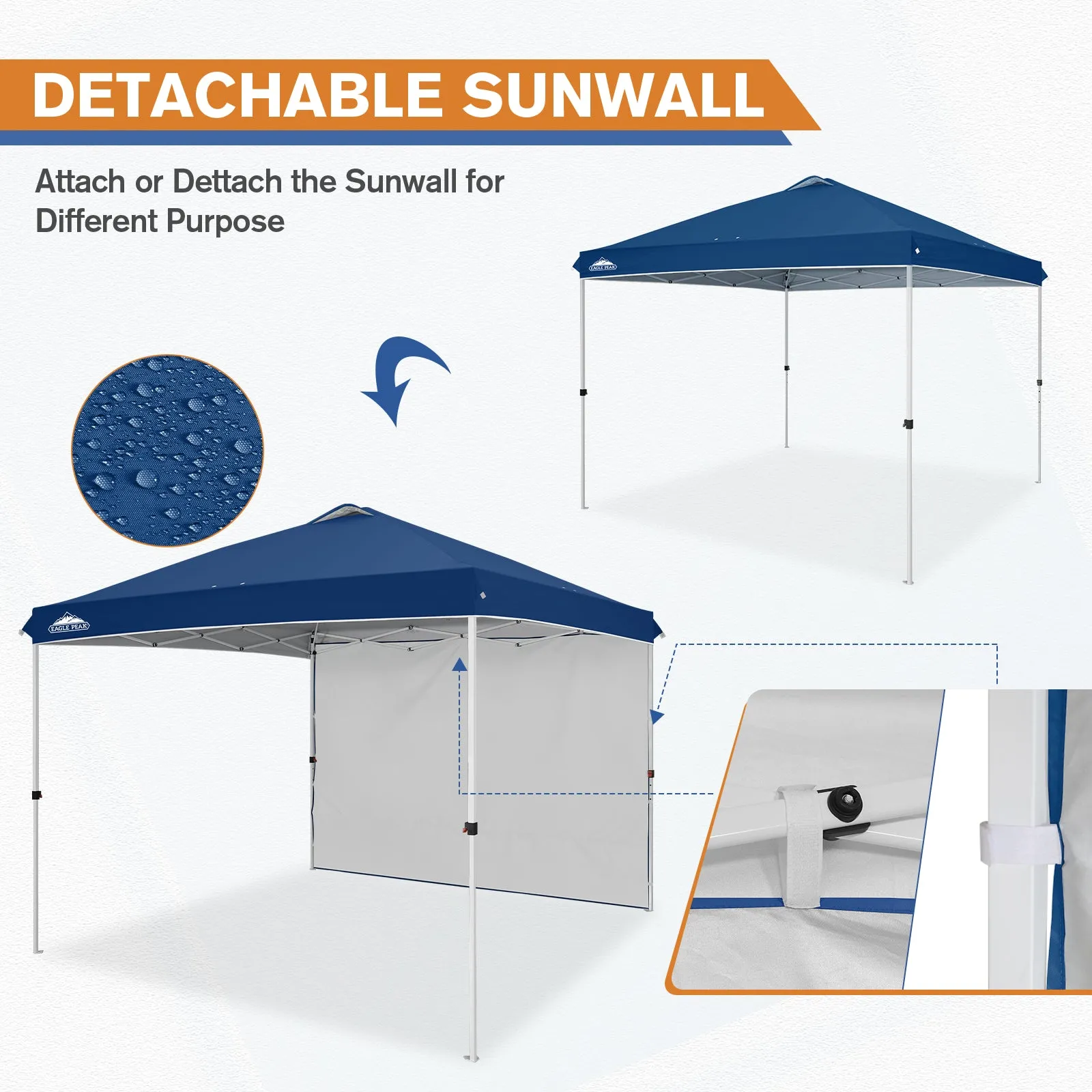 EAGLE PEAK 10x10 Commercial Pop up Canopy Tent with One Detachable Sidewall