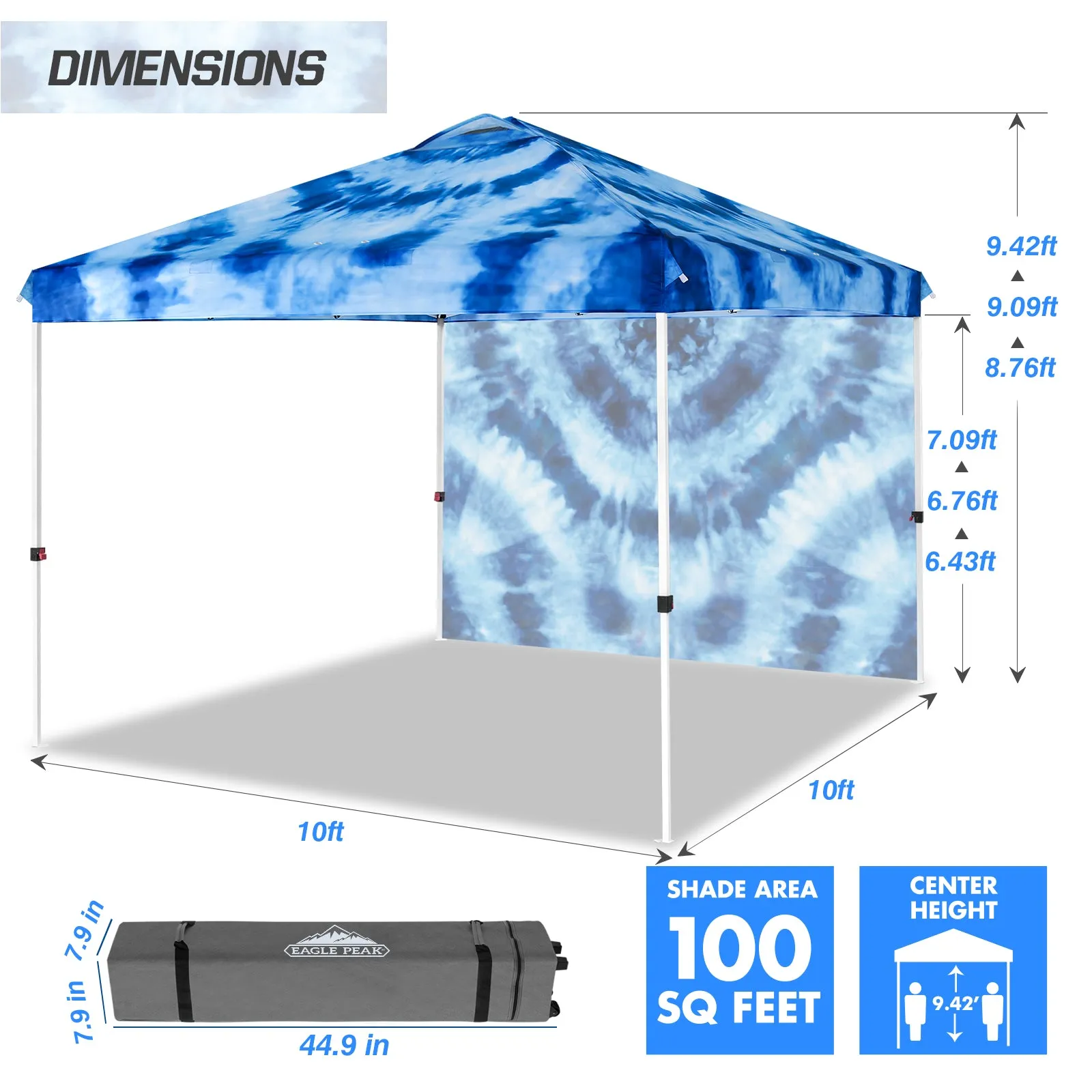 EAGLE PEAK 10x10 Commercial Pop up Canopy Tent with One Detachable Sidewall