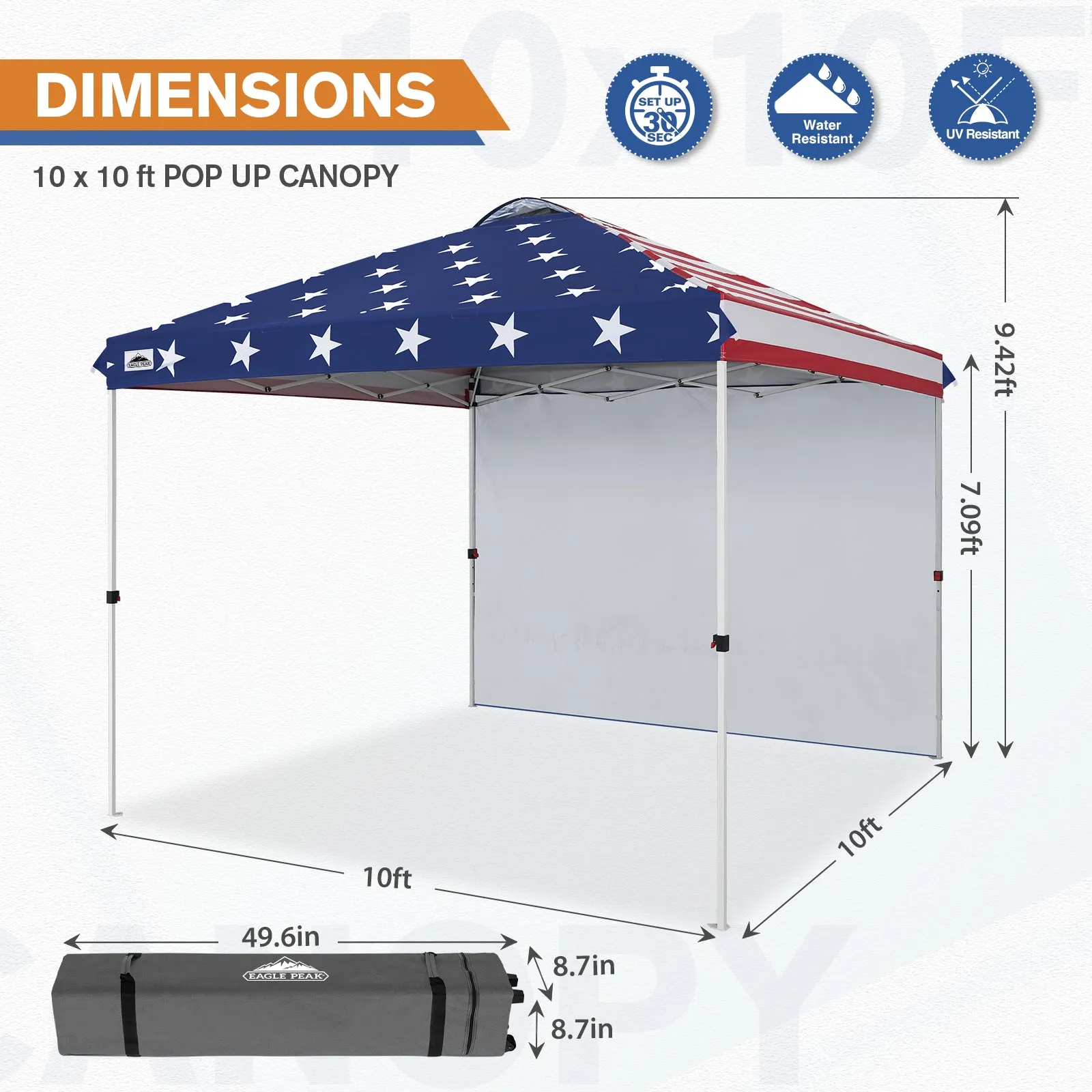 EAGLE PEAK 10x10 Commercial Pop up Canopy Tent with One Detachable Sidewall