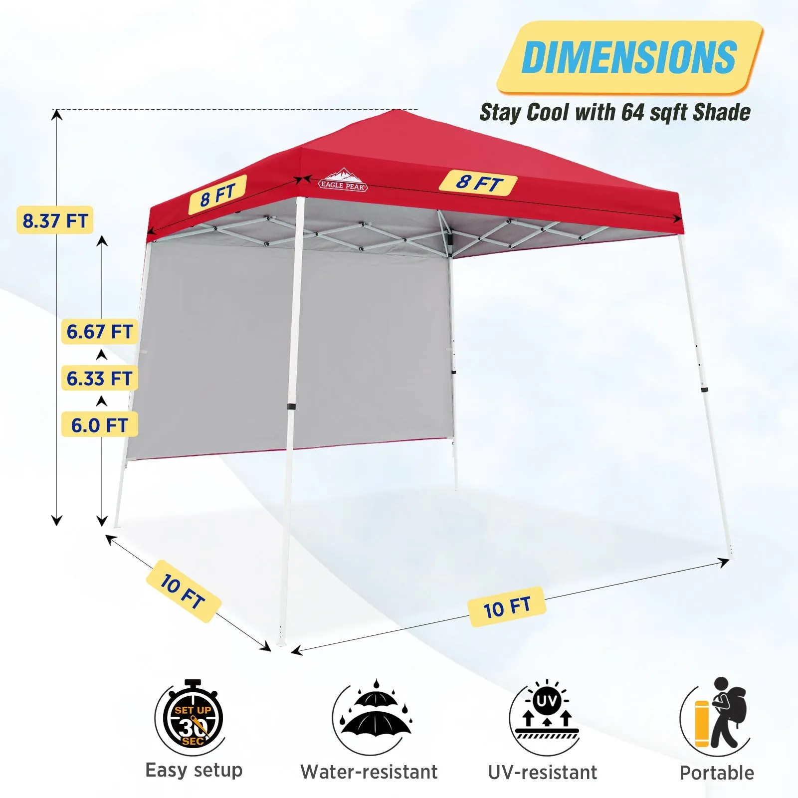 EAGLE PEAK 10x10 Pop Up Canopy Tent with Wall Panel, 10x10 Base 8x8 Top