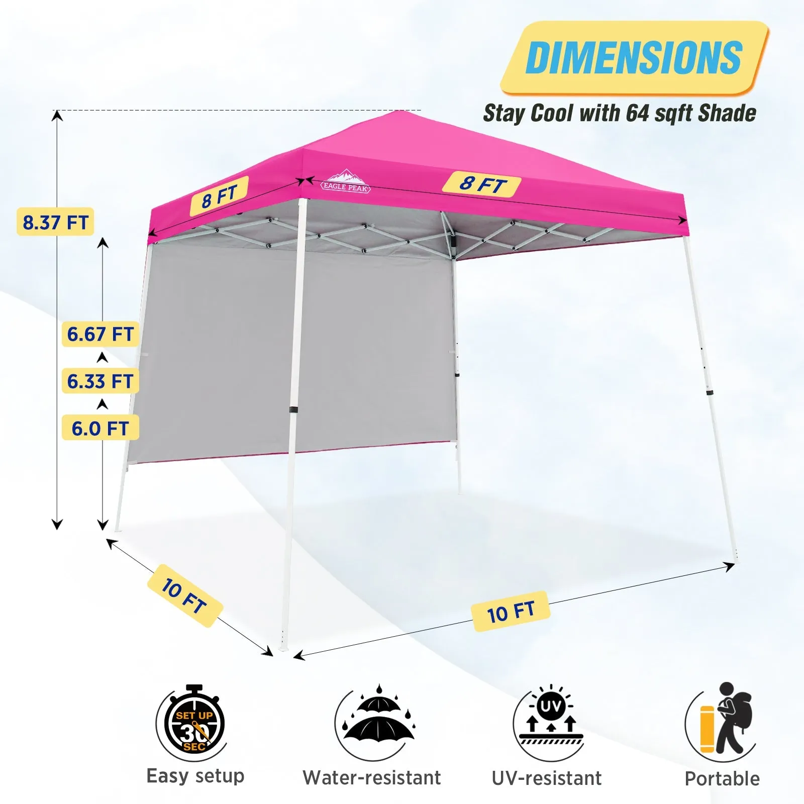 EAGLE PEAK 10x10 Pop Up Canopy Tent with Wall Panel, 10x10 Base 8x8 Top