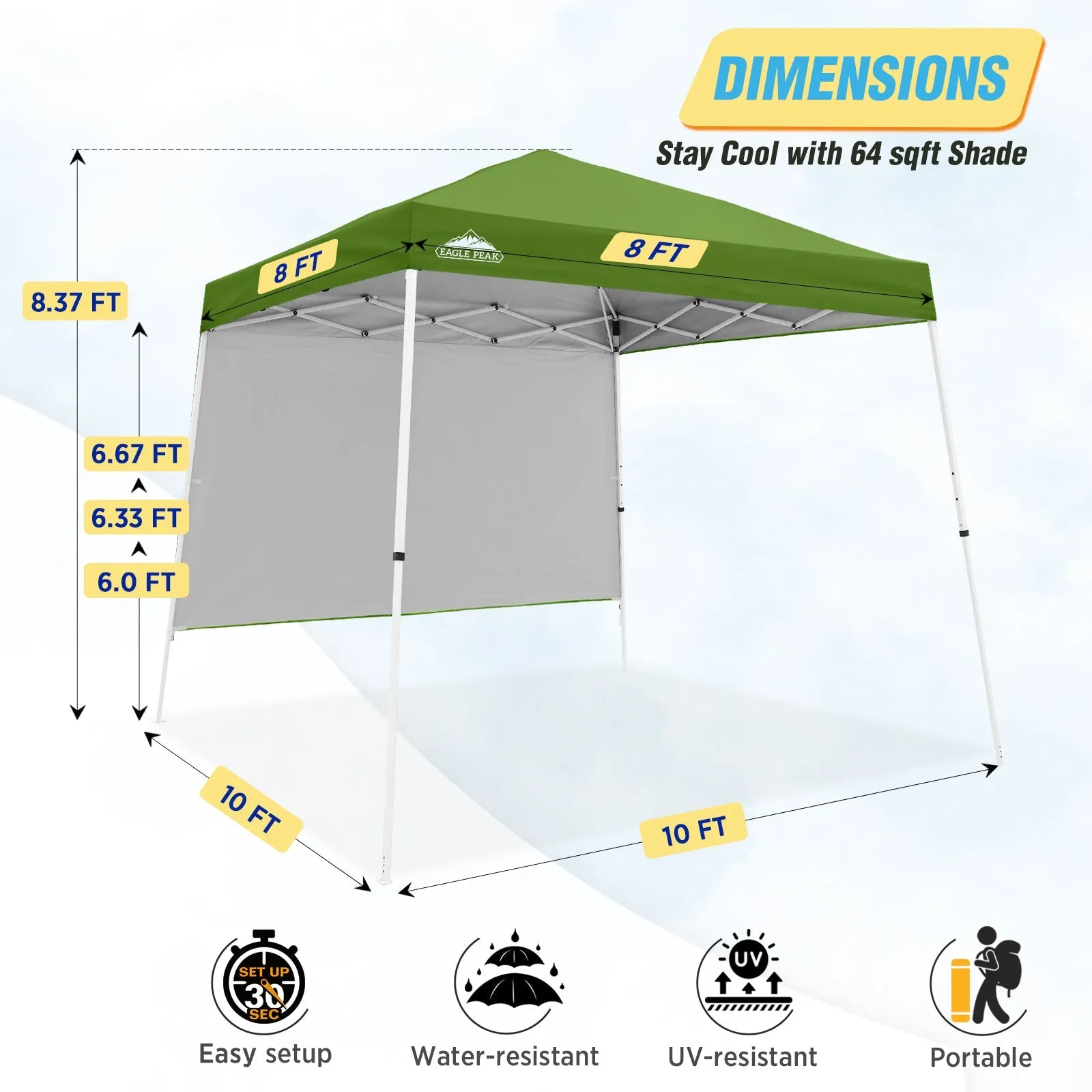 EAGLE PEAK 10x10 Pop Up Canopy Tent with Wall Panel, 10x10 Base 8x8 Top