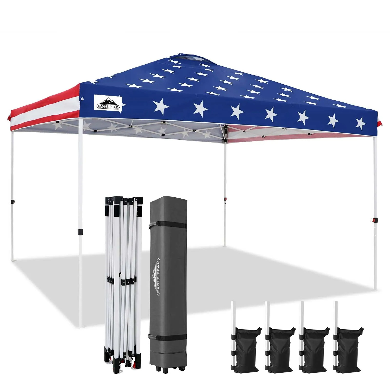 EAGLE PEAK 12x12 Pop Up Canopy Tent Instant Outdoor Canopy Easy Set-up Straight Leg Folding Shelter with Wheeled Bag, 8 Stakes, 4 Sand Bags, and 4 Ropes