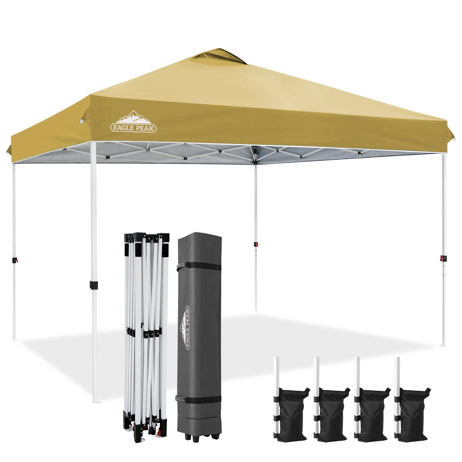 EAGLE PEAK 12x12 Pop Up Canopy Tent Instant Outdoor Canopy Easy Set-up Straight Leg Folding Shelter with Wheeled Bag, 8 Stakes, 4 Sand Bags, and 4 Ropes