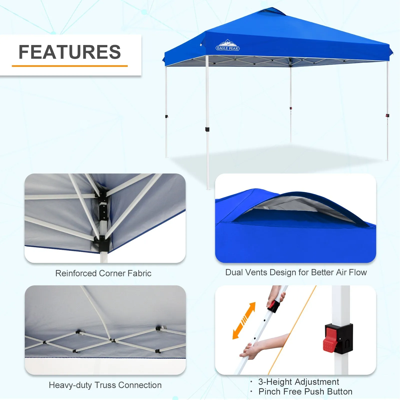 EAGLE PEAK 12x12 Pop Up Canopy Tent Instant Outdoor Canopy Easy Set-up Straight Leg Folding Shelter with Wheeled Bag, 8 Stakes, 4 Sand Bags, and 4 Ropes