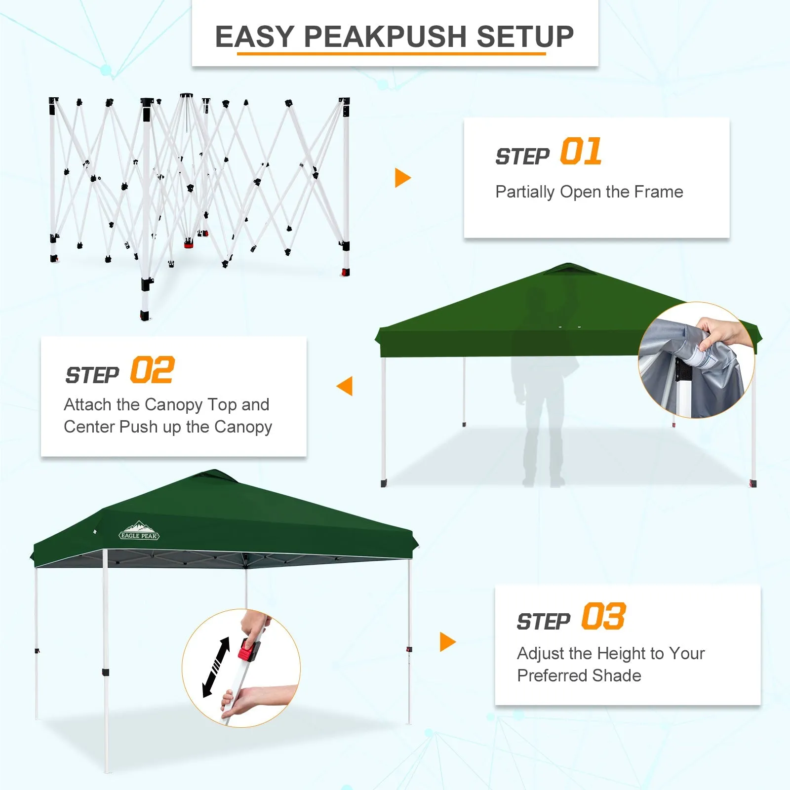 EAGLE PEAK 12x12 Pop Up Canopy Tent Instant Outdoor Canopy Easy Set-up Straight Leg Folding Shelter with Wheeled Bag, 8 Stakes, 4 Sand Bags, and 4 Ropes