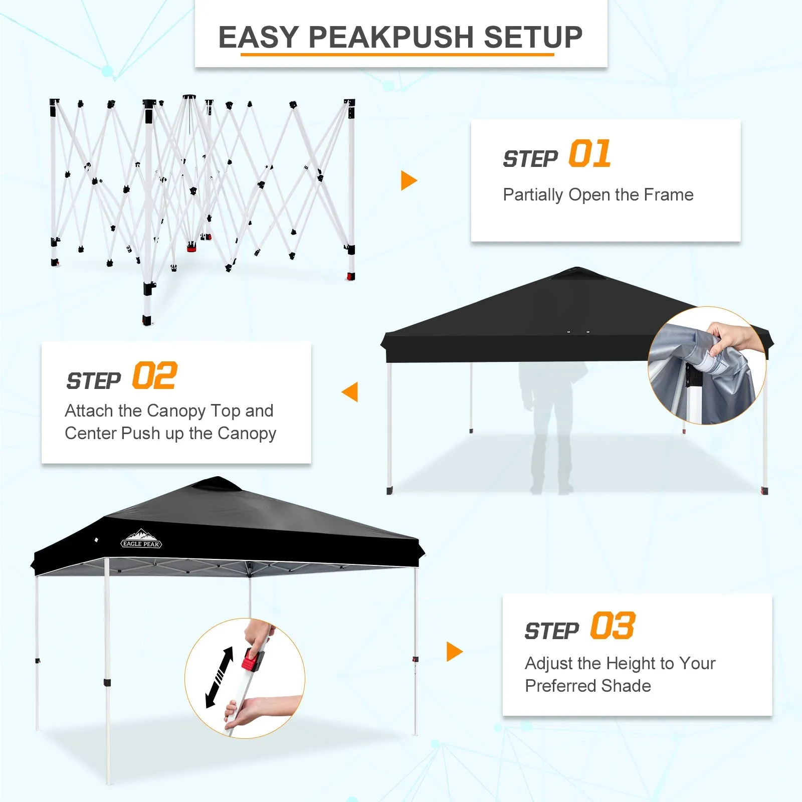 EAGLE PEAK 12x12 Pop Up Canopy Tent Instant Outdoor Canopy Easy Set-up Straight Leg Folding Shelter with Wheeled Bag, 8 Stakes, 4 Sand Bags, and 4 Ropes