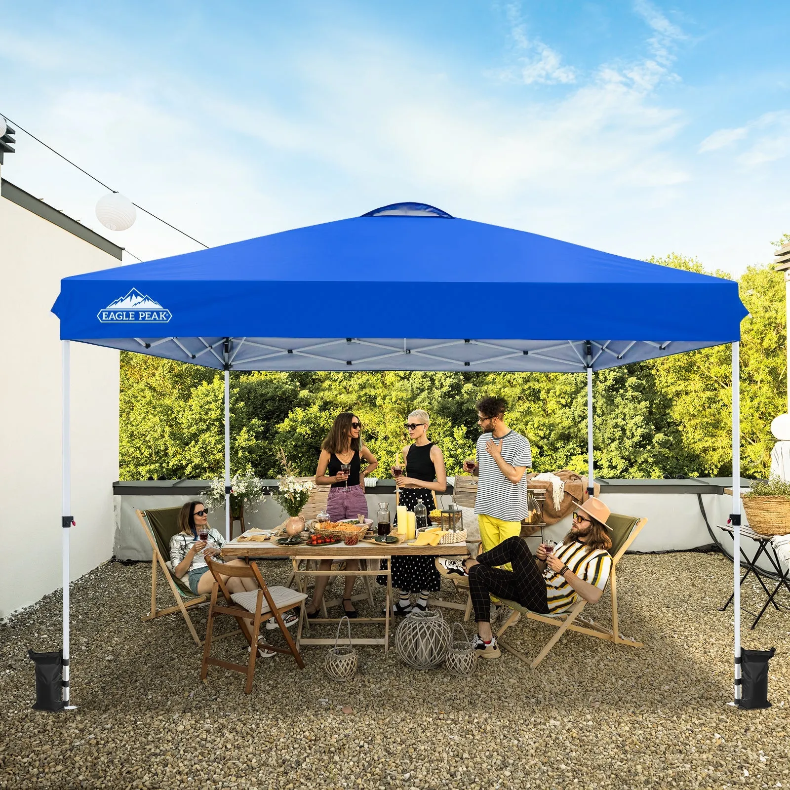 EAGLE PEAK 12x12 Pop Up Canopy Tent Instant Outdoor Canopy Easy Set-up Straight Leg Folding Shelter with Wheeled Bag, 8 Stakes, 4 Sand Bags, and 4 Ropes