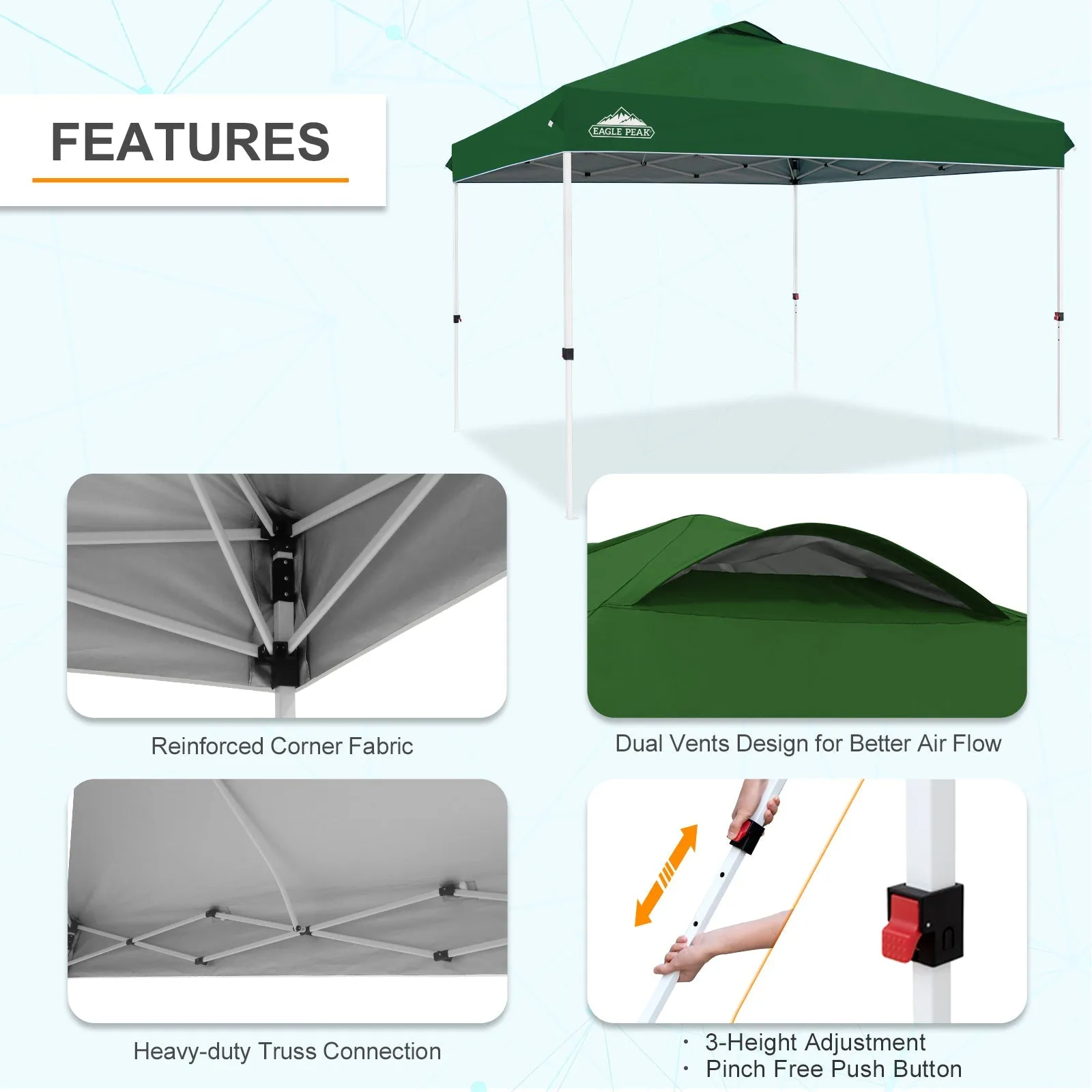 EAGLE PEAK 12x12 Pop Up Canopy Tent Instant Outdoor Canopy Easy Set-up Straight Leg Folding Shelter with Wheeled Bag, 8 Stakes, 4 Sand Bags, and 4 Ropes