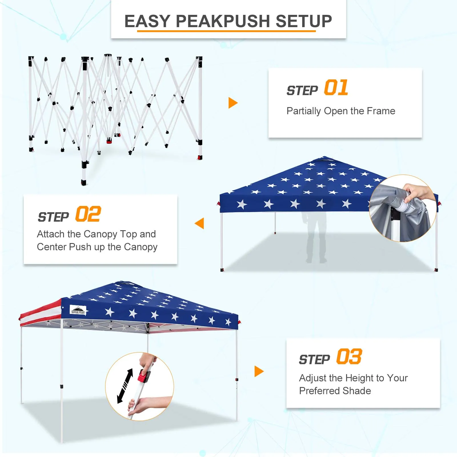 EAGLE PEAK 12x12 Pop Up Canopy Tent Instant Outdoor Canopy Easy Set-up Straight Leg Folding Shelter with Wheeled Bag, 8 Stakes, 4 Sand Bags, and 4 Ropes