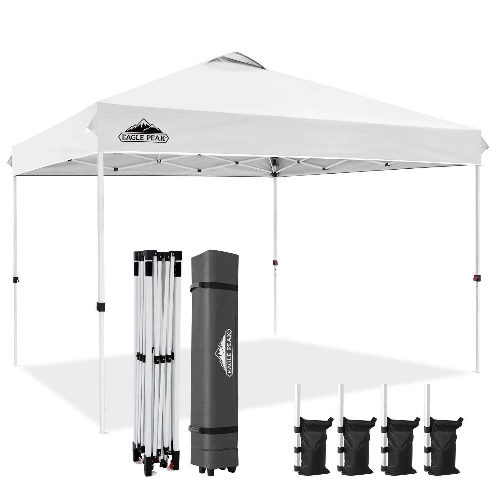 EAGLE PEAK 12x12 Pop Up Canopy Tent Instant Outdoor Canopy Easy Set-up Straight Leg Folding Shelter with Wheeled Bag, 8 Stakes, 4 Sand Bags, and 4 Ropes