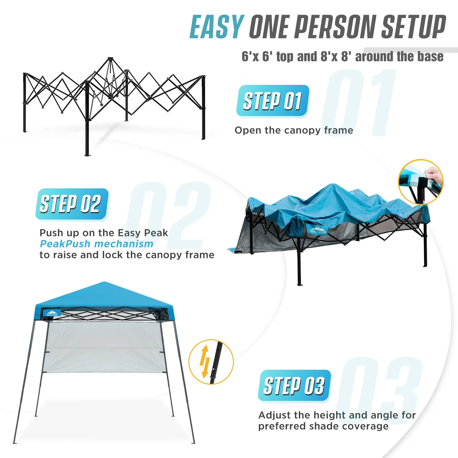 EAGLE PEAK Day Tripper 8x8 Slant Leg Canopy w/ Backpack (36 sqft of Shade)