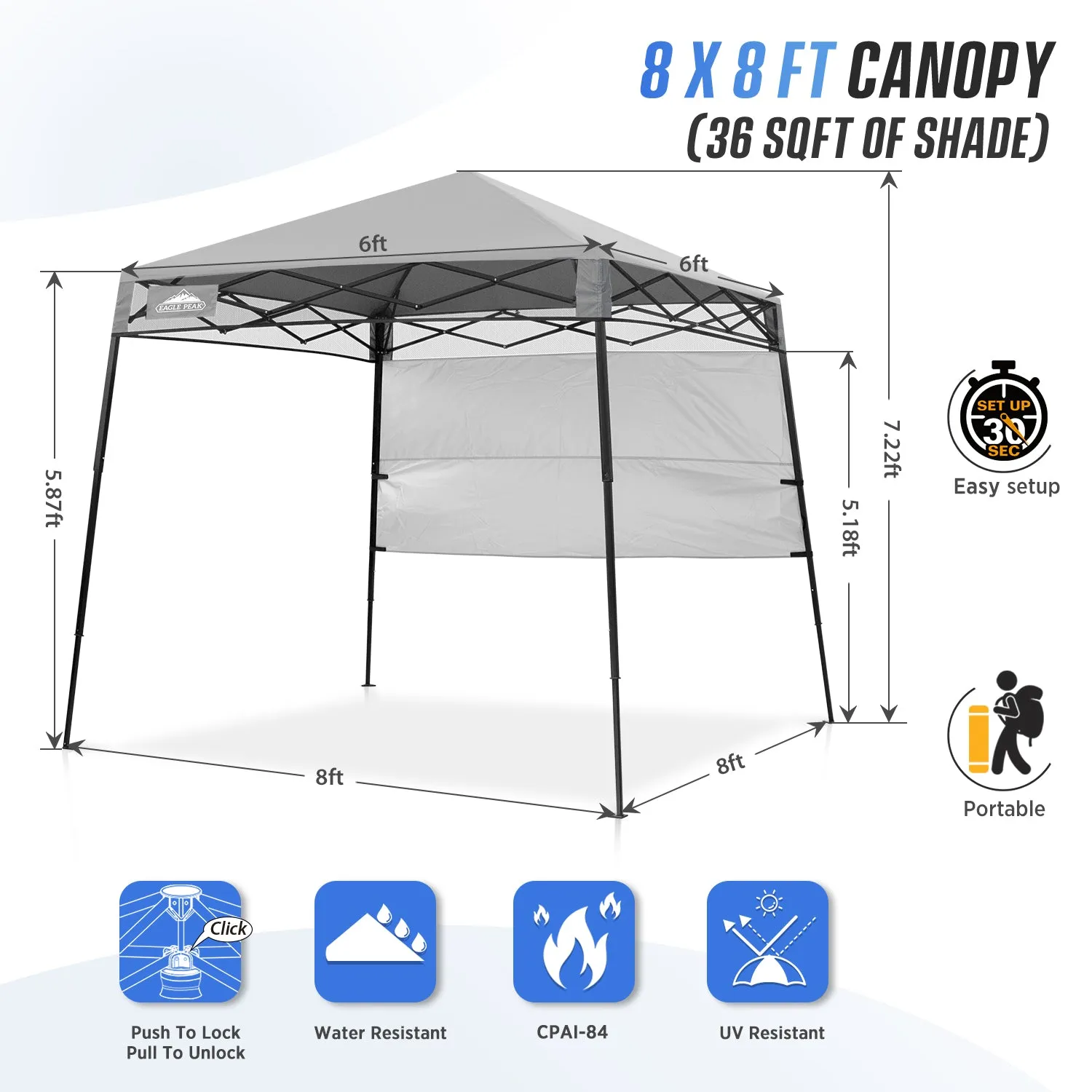 EAGLE PEAK Day Tripper 8x8 Slant Leg Canopy w/ Backpack (36 sqft of Shade)