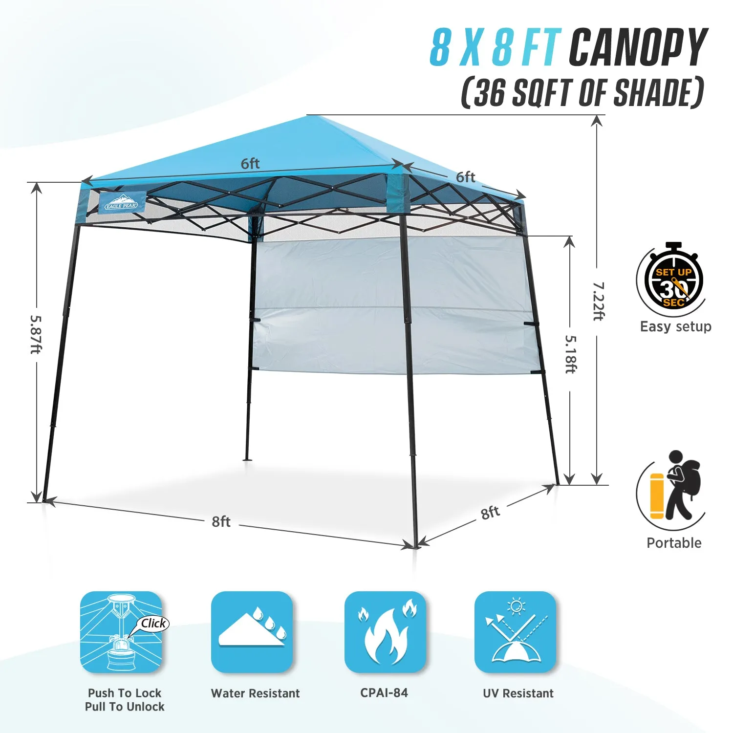 EAGLE PEAK Day Tripper 8x8 Slant Leg Canopy w/ Backpack (36 sqft of Shade)