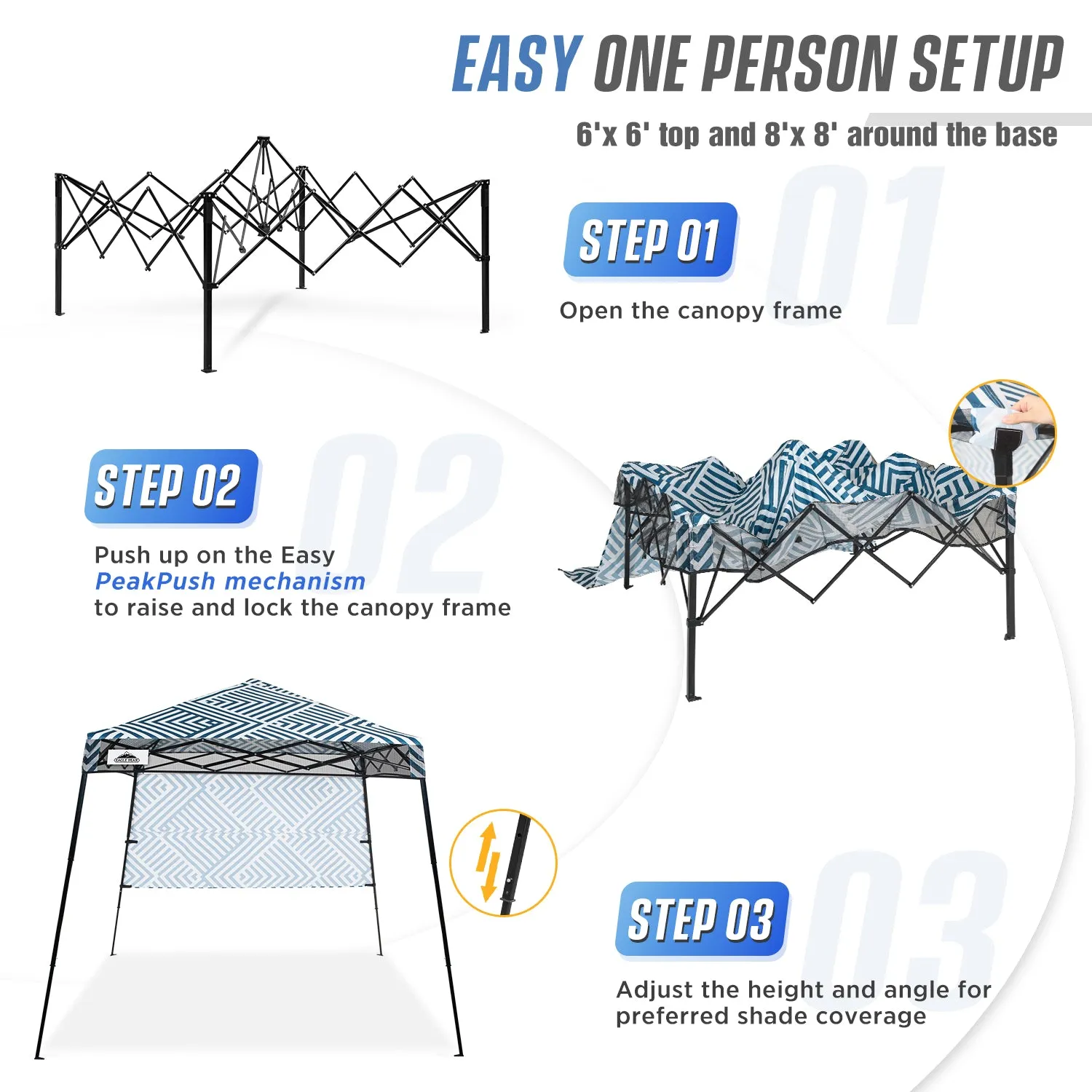 EAGLE PEAK Day Tripper 8x8 Slant Leg Canopy w/ Backpack (36 sqft of Shade)