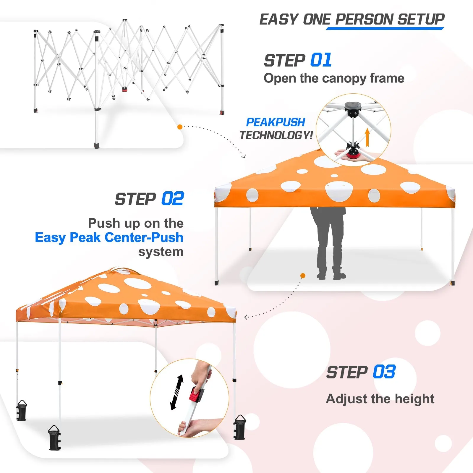 Eagle Peak SHADE GRAPHiX Easy Setup 10x10 Pop Up Canopy Tent (Orange Mushroom Top)