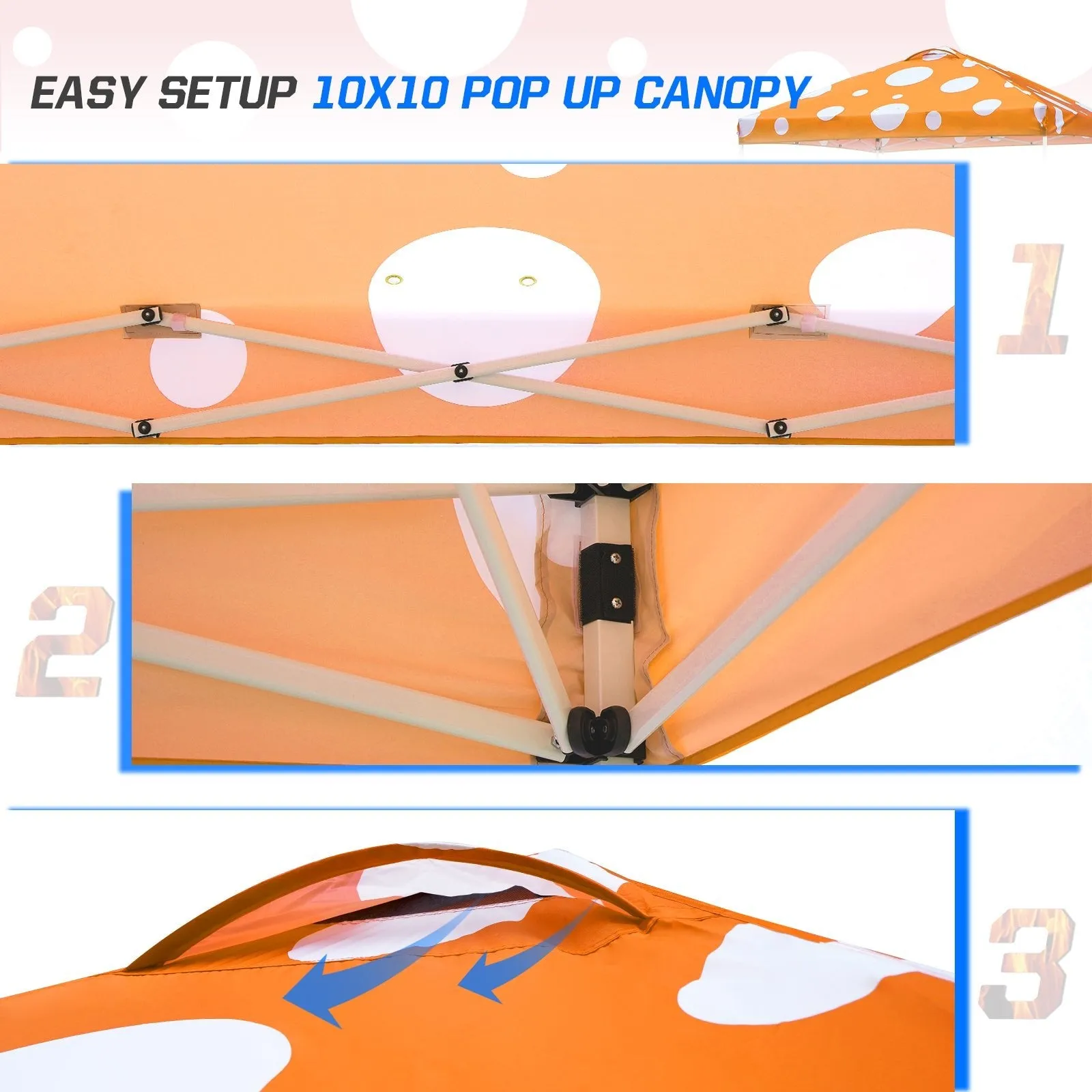 Eagle Peak SHADE GRAPHiX Easy Setup 10x10 Pop Up Canopy Tent (Orange Mushroom Top)