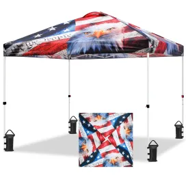 Eagle Peak SHADE GRAPHiX Easy Setup 10x10 Pop Up Canopy Tent with Digital Printed American Icon Top