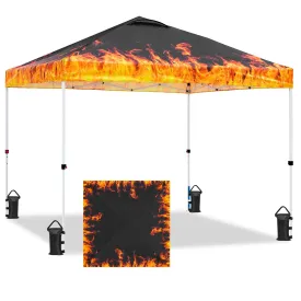 Eagle Peak SHADE GRAPHiX Easy Setup 10x10 Pop Up Canopy Tent with Digital Printed Flame Top