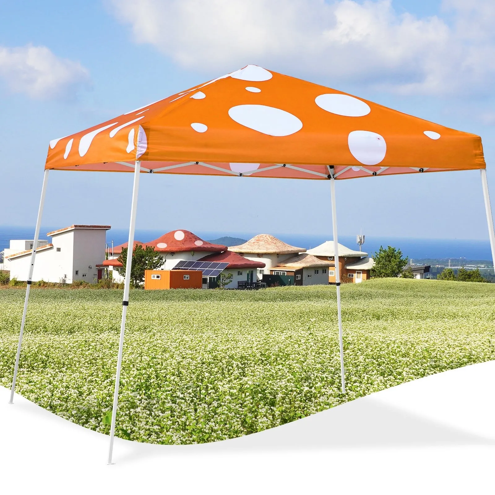 Eagle Peak SHADE GRAPHiX Slant Leg 10x10 Easy Setup Pop Up Canopy Tent (Orange Mushroom Top)