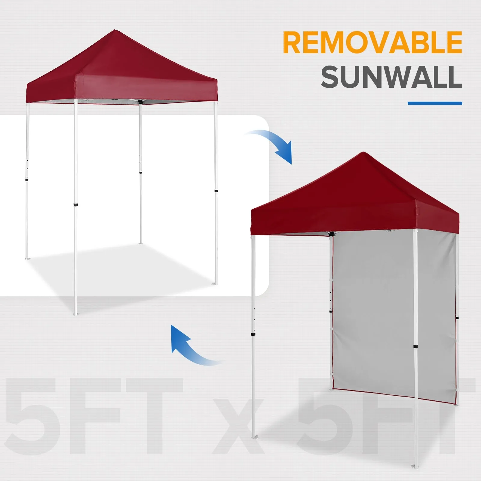 EAGLE PEAK Straight Leg Outdoor Portable Canopy Tent with Removable Sunwalls 5x5 ft, Carry Bag Included