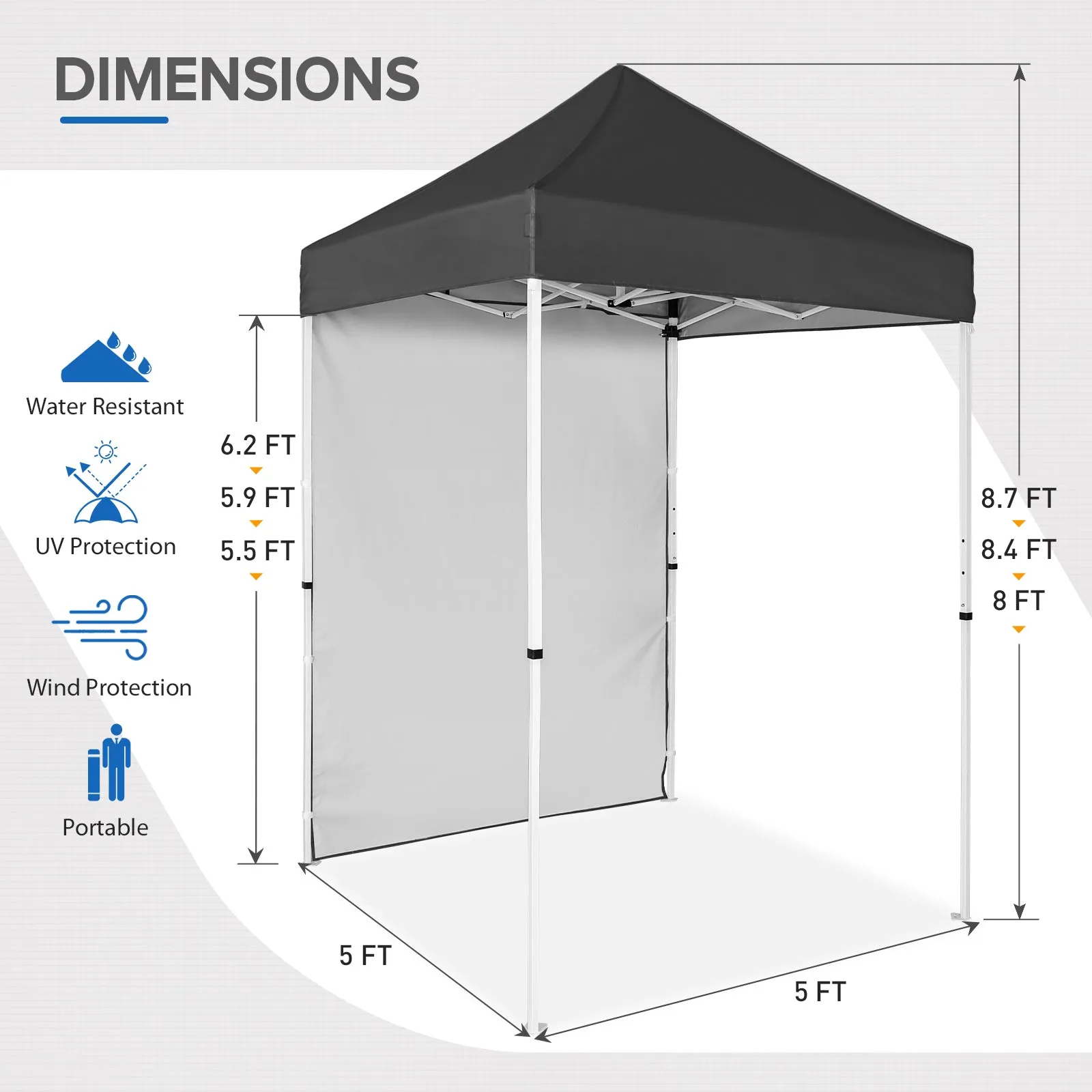 EAGLE PEAK Straight Leg Outdoor Portable Canopy Tent with Removable Sunwalls 5x5 ft, Carry Bag Included