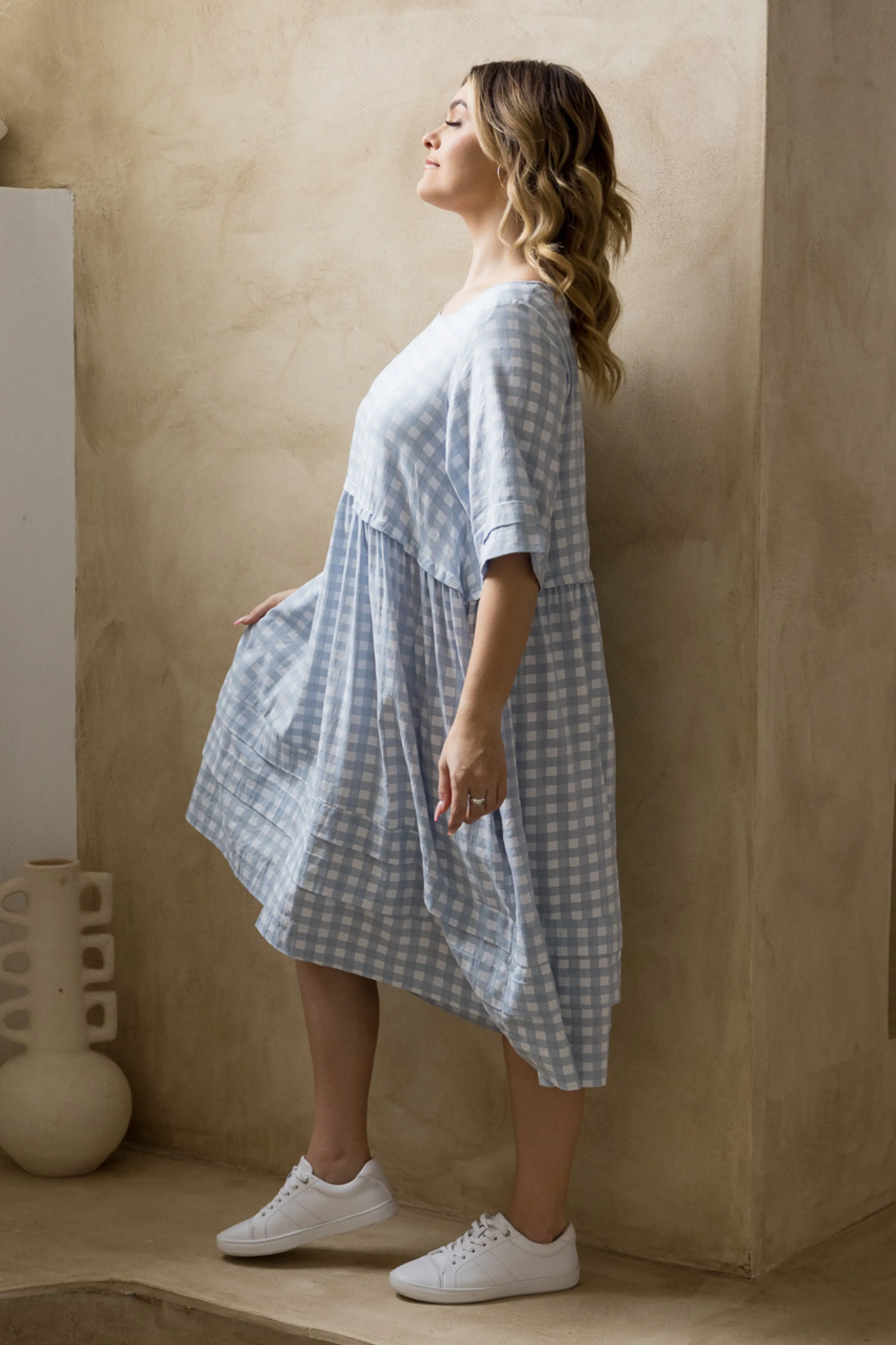 FINAL SALE Kingsley Dress in Sky Check