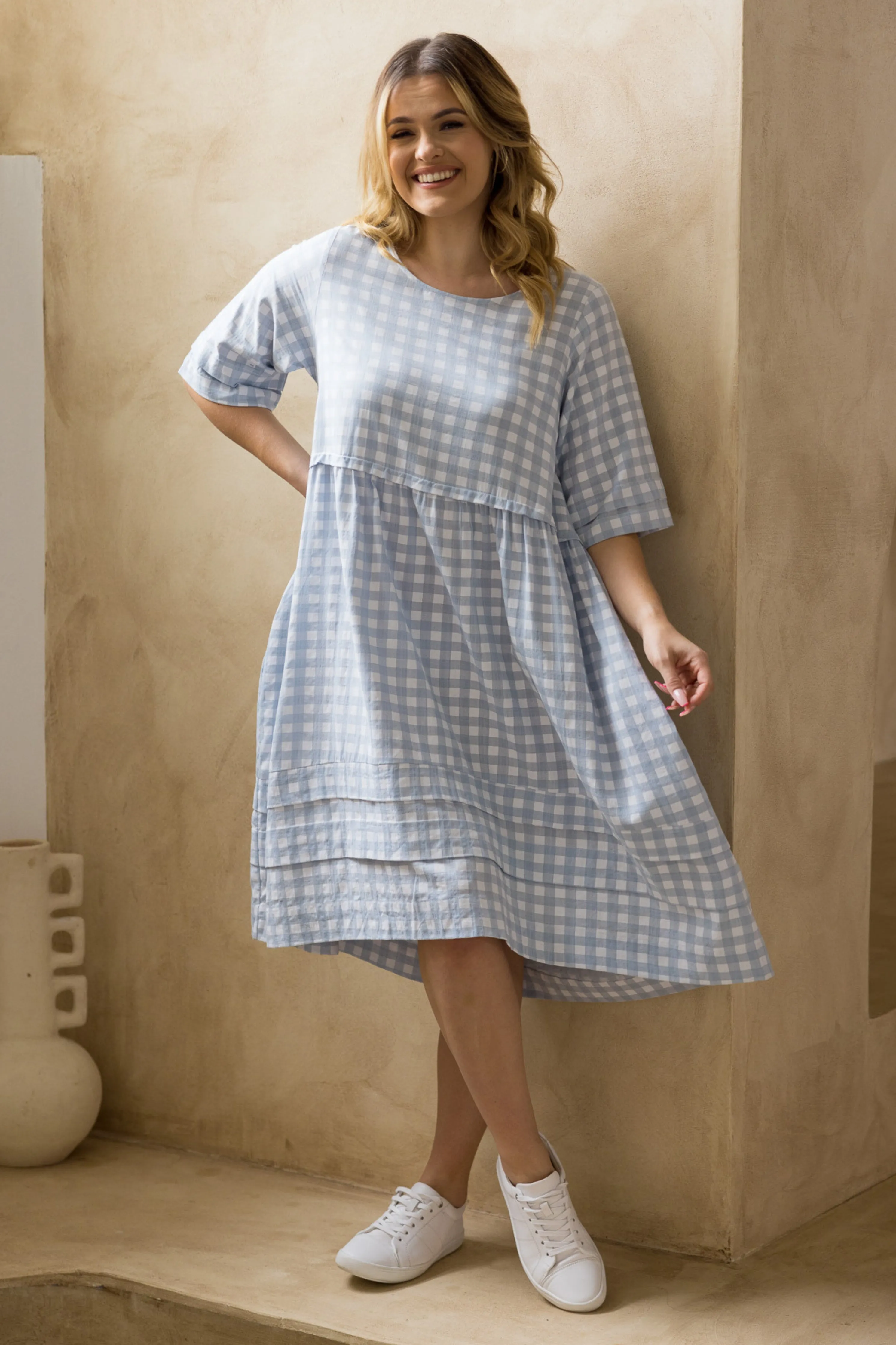 FINAL SALE Kingsley Dress in Sky Check