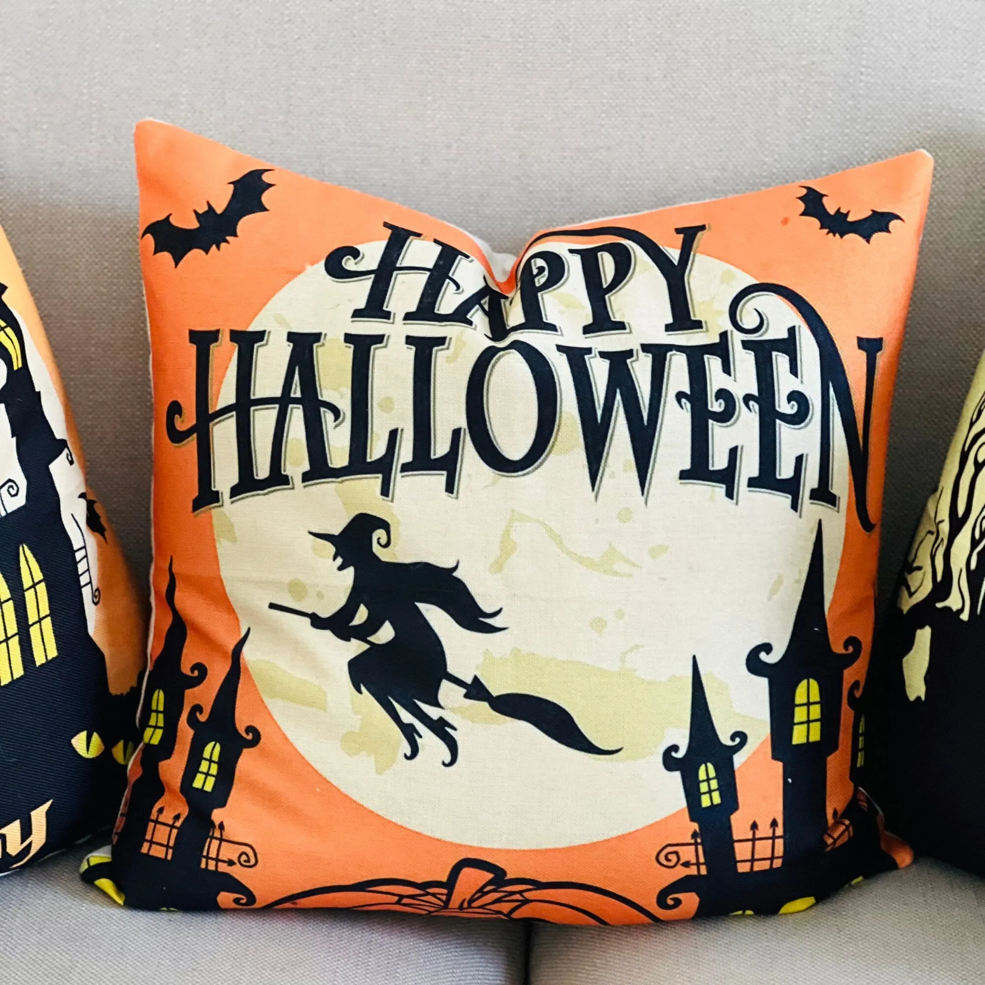 Haunted house, Happy halloween Fall pillow cover, Halloween witch pillow perfect for Front porch pillow, 18x18" pillow