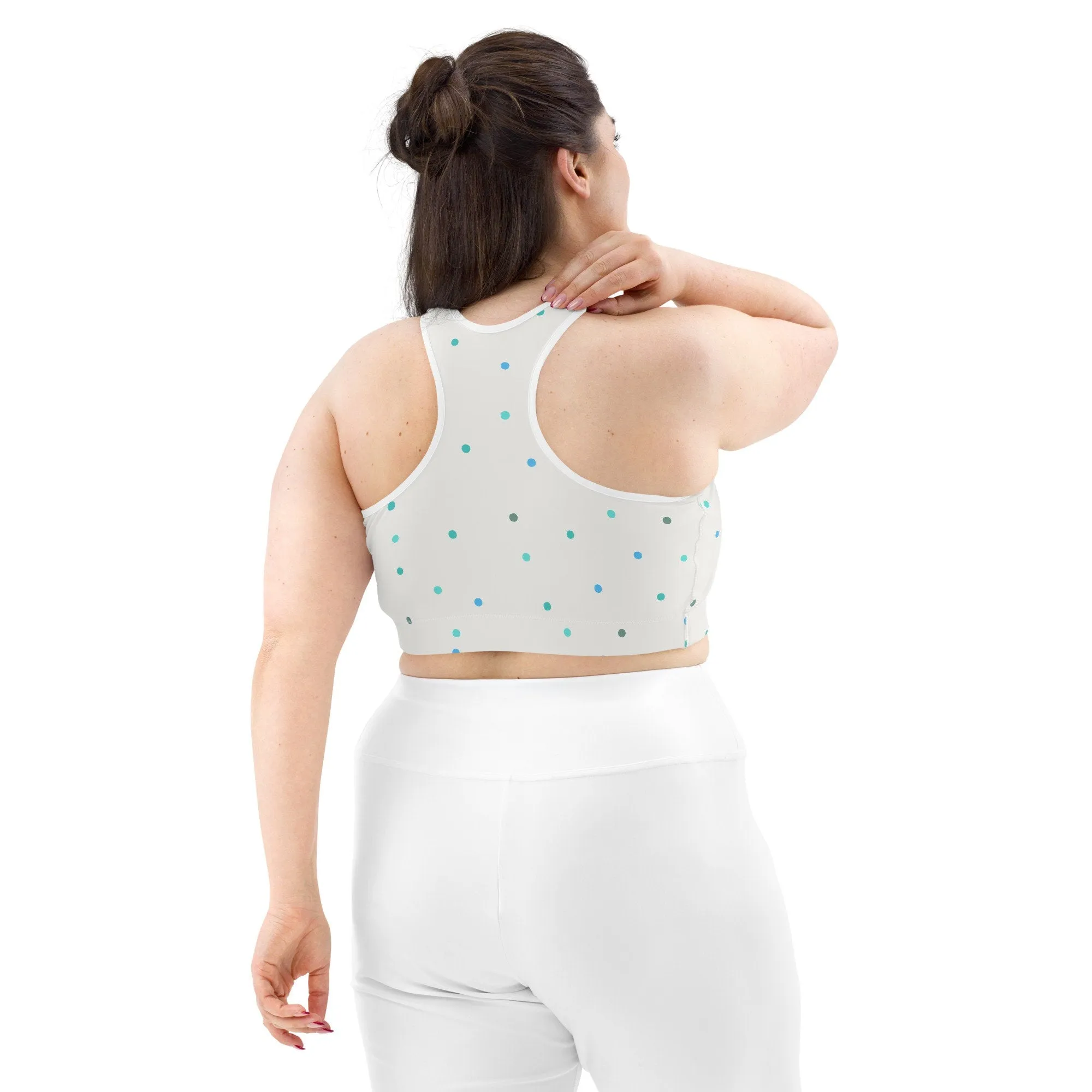 Ice White and Blue Polka Dot Sports Bra or Bathing Suit Top