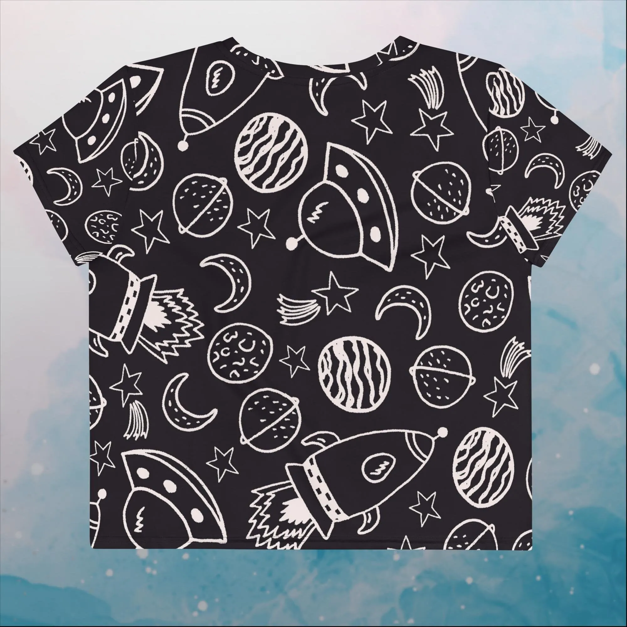 Rockets and Planets Womens Print Crop Tee