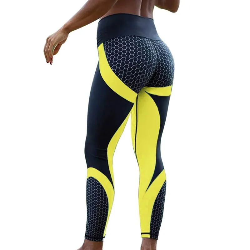 Women Fitness Running Yoga Pants Honeycomb Printed