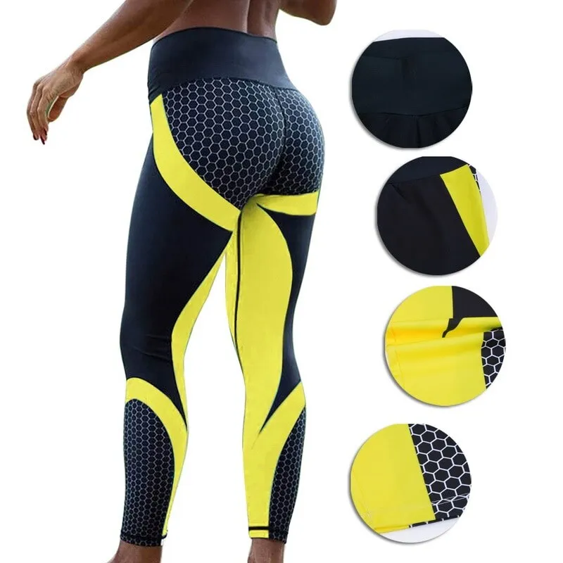 Women Fitness Running Yoga Pants Honeycomb Printed