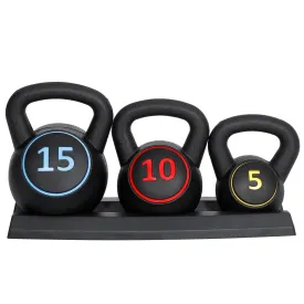 ZENY™ 3-Piece Kettlebell Set with Storage Rack Weight 5 lbs 10 lbs 15 lbs HDPE Covered