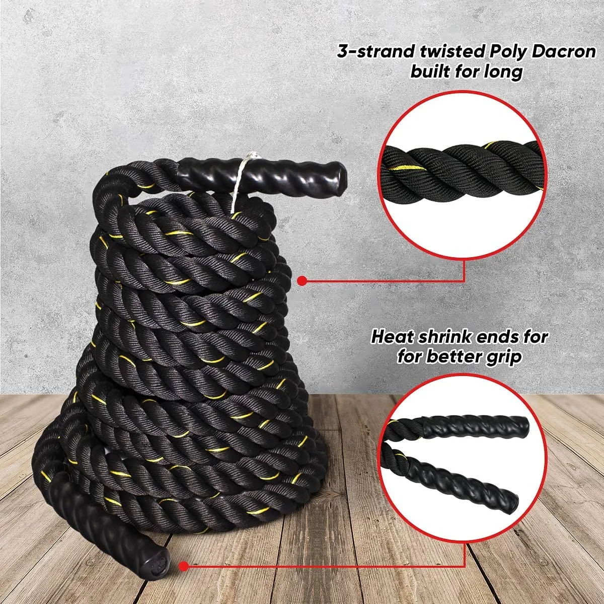 ZENY™ Battle Workout Training Rope Black 30ft/40ft Length 1.5" Width